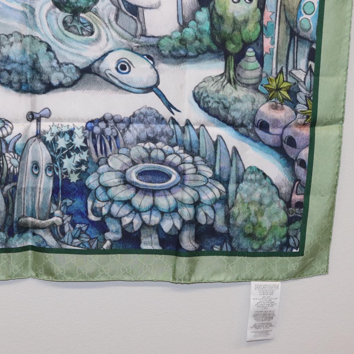 GUCCI Yuko Higuchi GG Scarf Silk Green White 863477 Auth 204930M