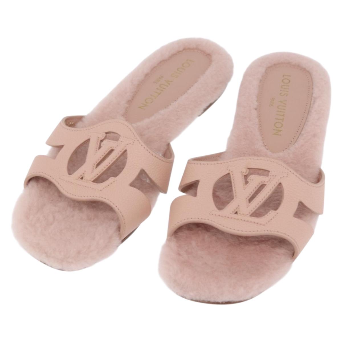 LOUIS VUITTON Isola Mule Leather Shearling 39 Pink LV Auth 204932M