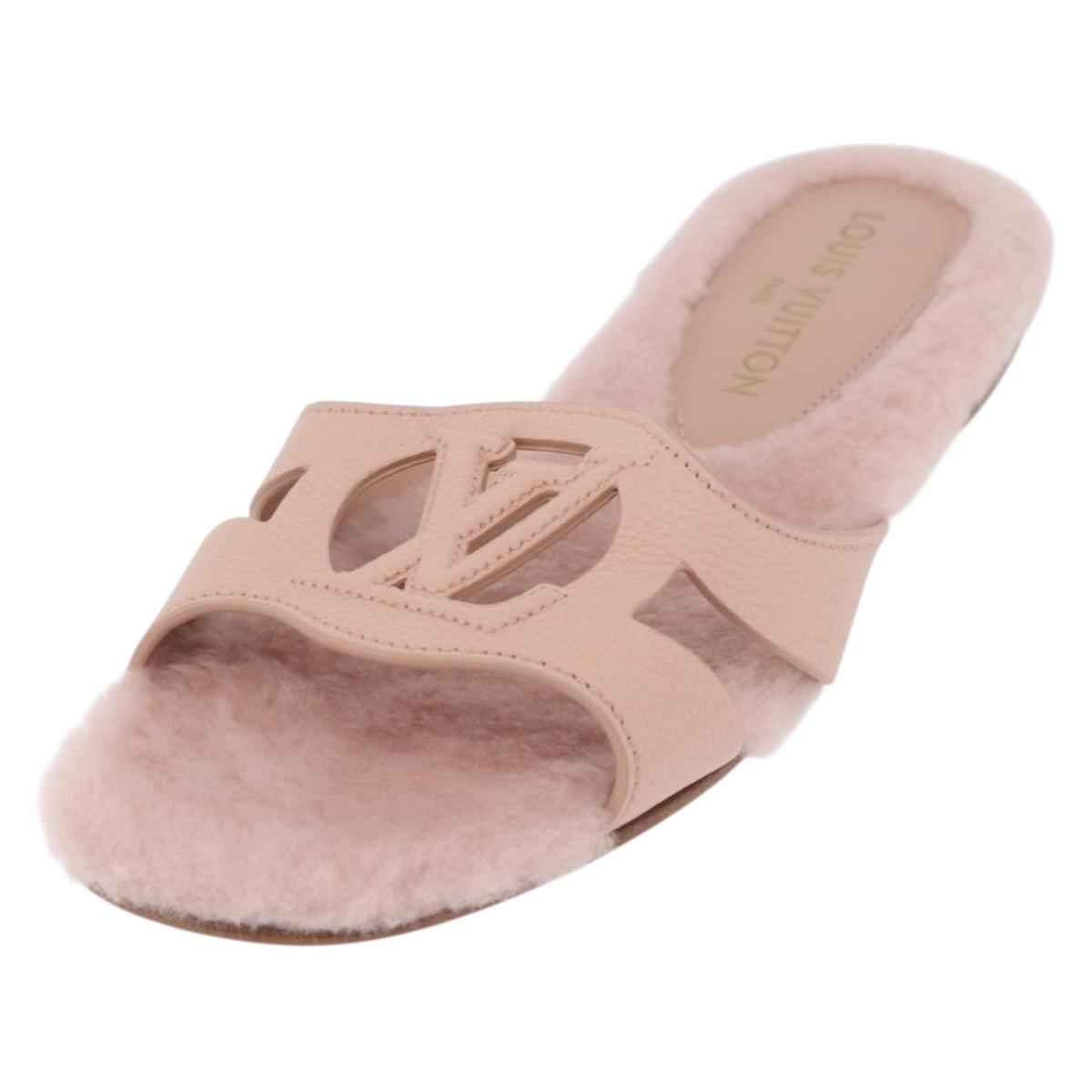 LOUIS VUITTON Isola Mule Leather Shearling 39 Pink LV Auth 204932M