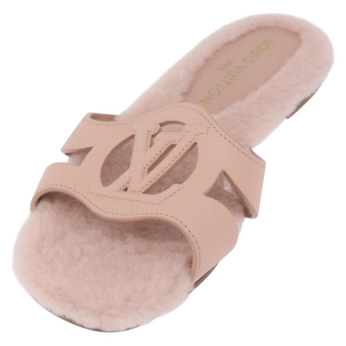 LOUIS VUITTON Isola Mule Leather Shearling 39 Pink LV Auth 204932M