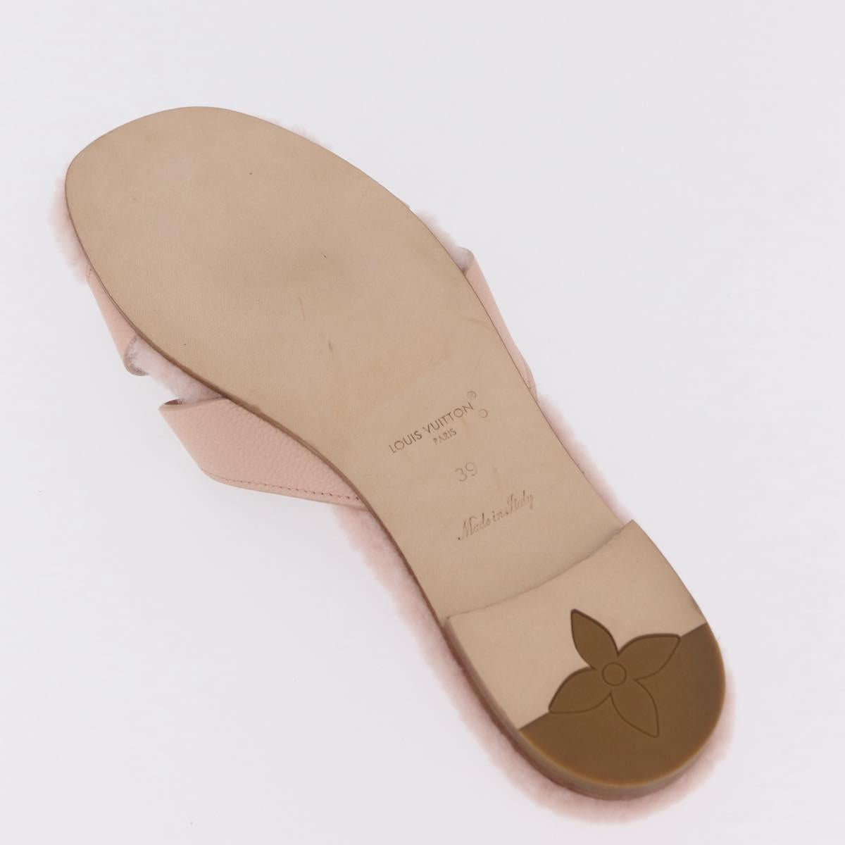 LOUIS VUITTON Isola Mule Leather Shearling 39 Pink LV Auth 204932M