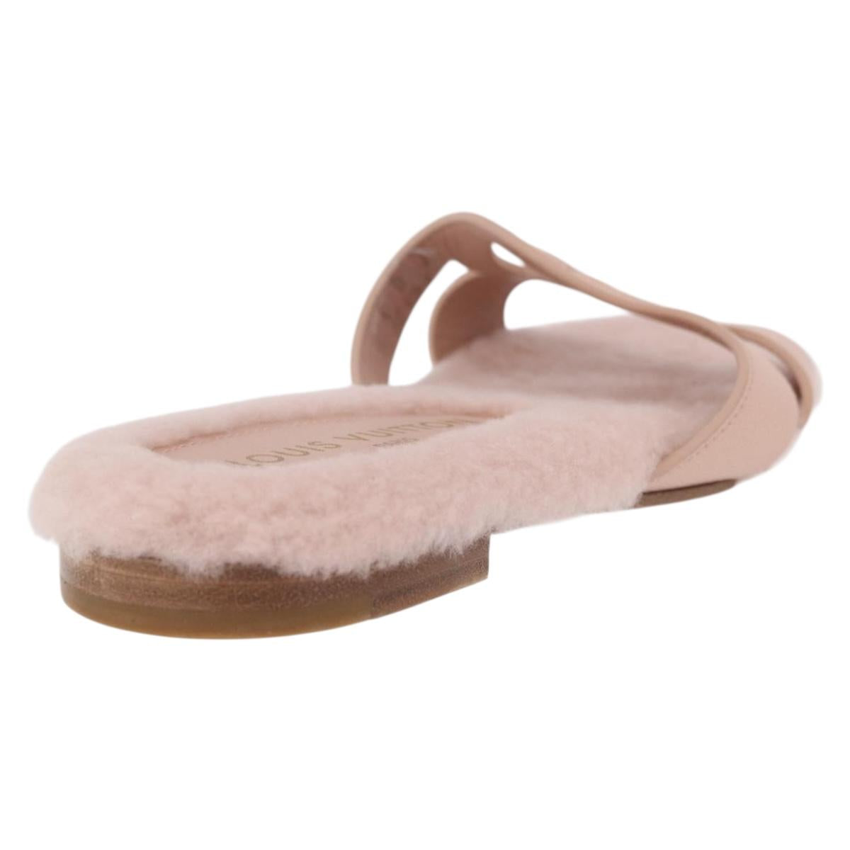 LOUIS VUITTON Isola Mule Leather Shearling 39 Pink LV Auth 204932M