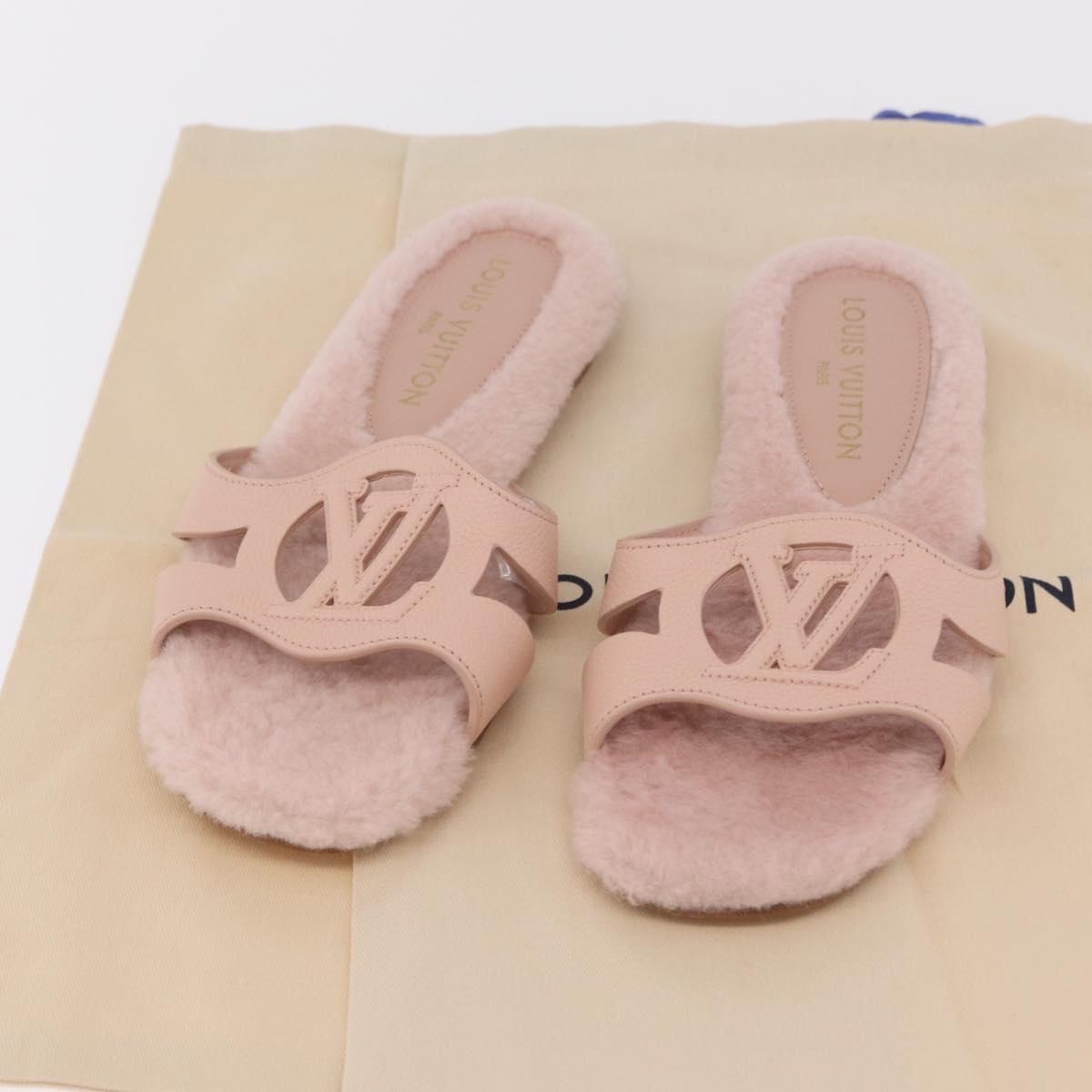 LOUIS VUITTON Isola Mule Leather Shearling 39 Pink LV Auth 204932M