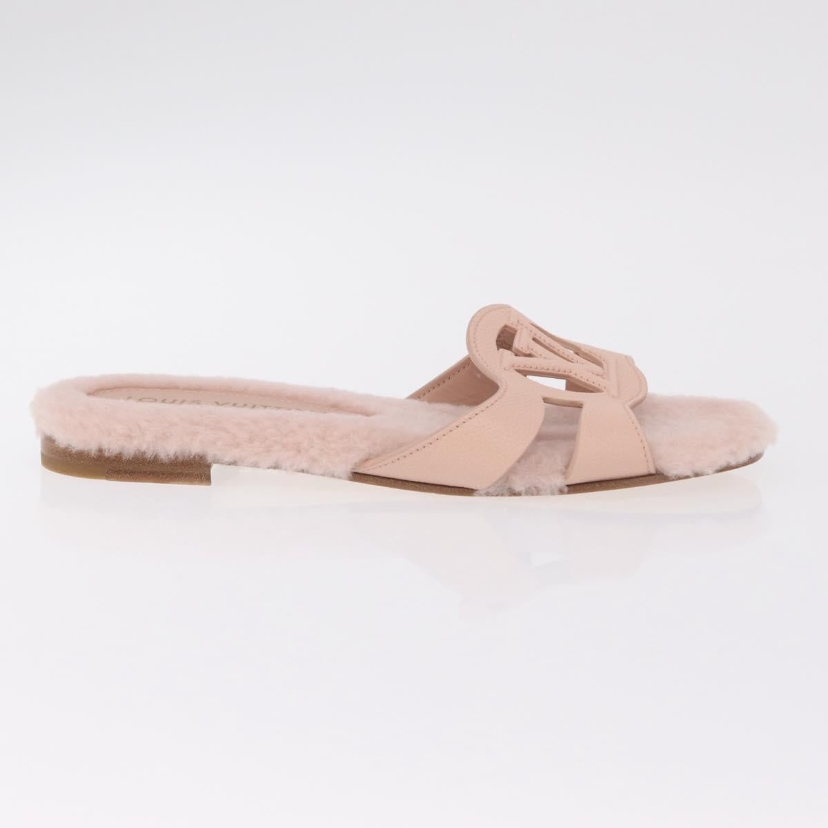 LOUIS VUITTON Isola Mule Leather Shearling 39 Pink LV Auth 204932M