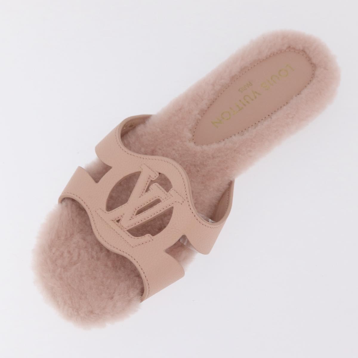 LOUIS VUITTON Isola Mule Leather Shearling 39 Pink LV Auth 204932M