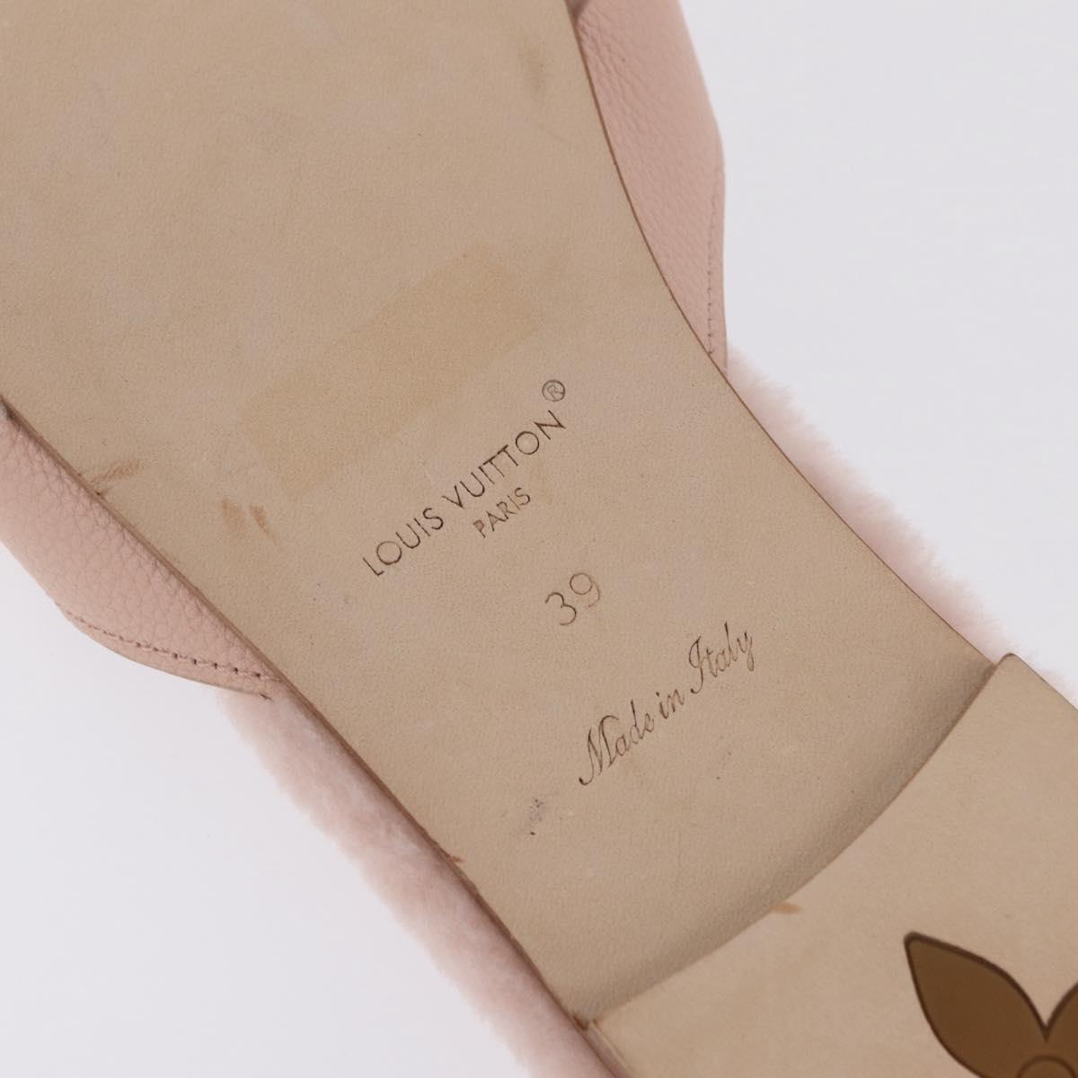 LOUIS VUITTON Isola Mule Leather Shearling 39 Pink LV Auth 204932M