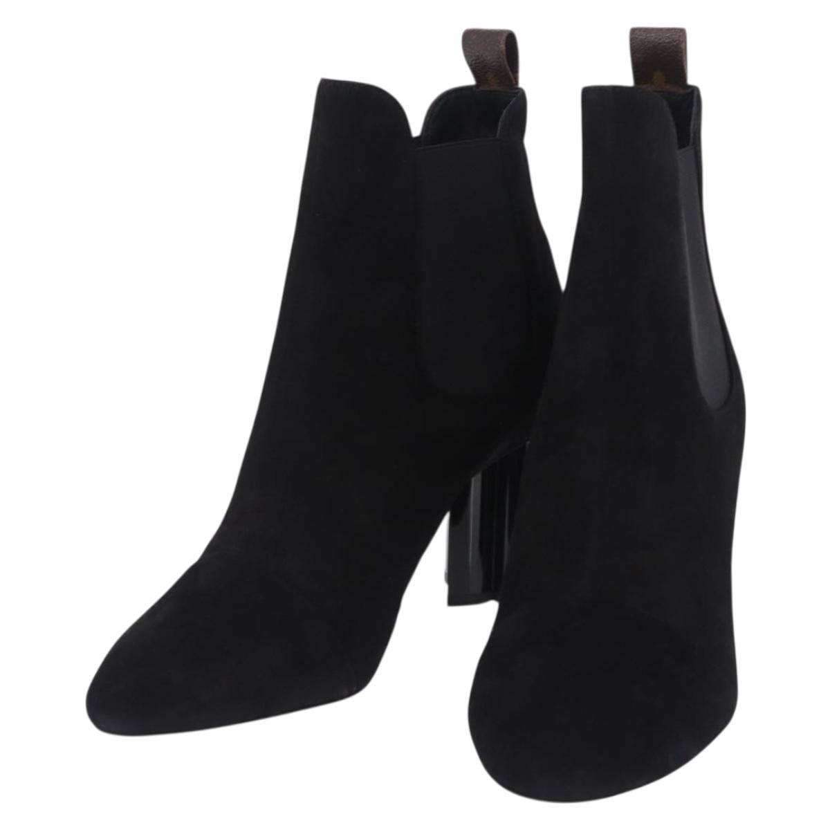 LOUIS VUITTON Short Boots Suede 40 Black LV Auth 204942M