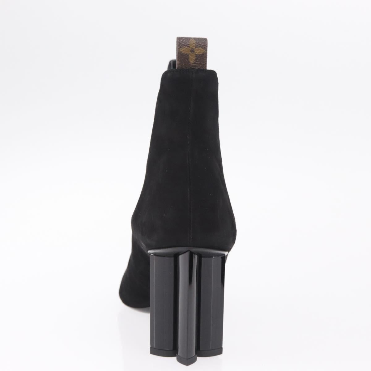 LOUIS VUITTON Short Boots Suede 40 Black LV Auth 204942M