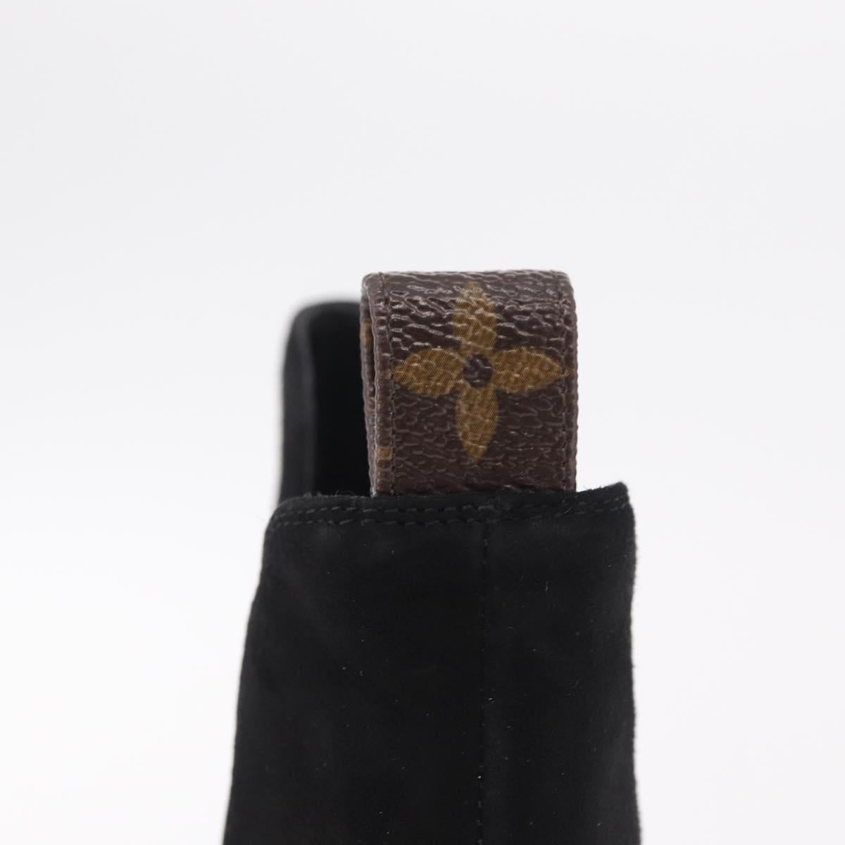 LOUIS VUITTON Short Boots Suede 40 Black LV Auth 204942M