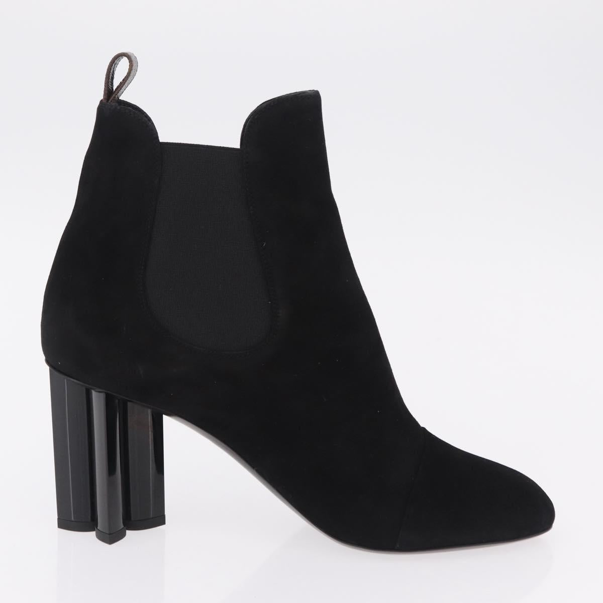 LOUIS VUITTON Short Boots Suede 40 Black LV Auth 204942M
