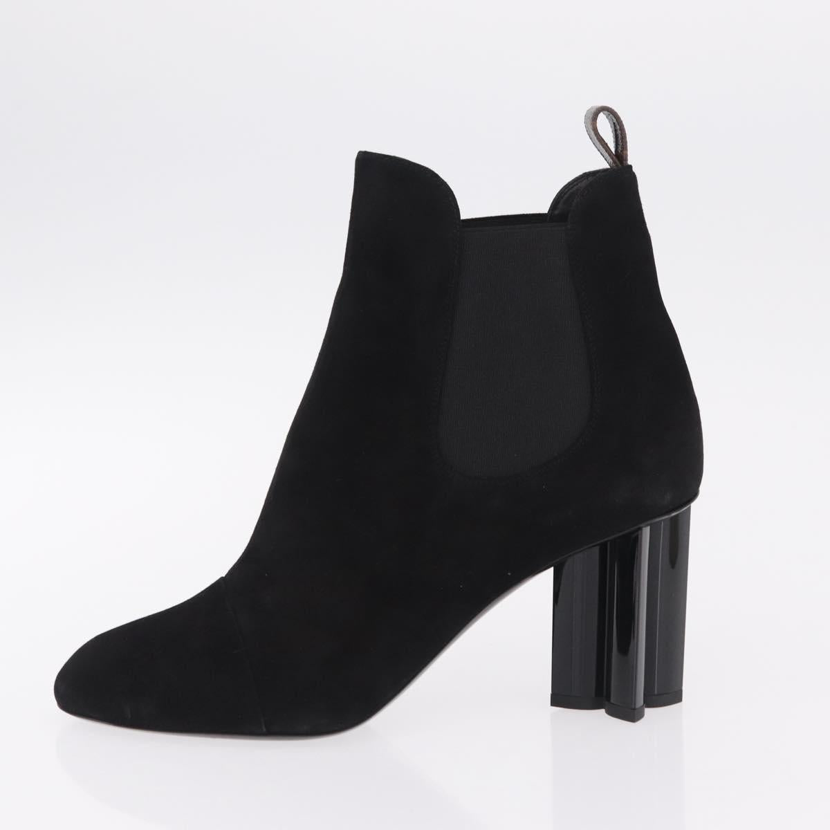 LOUIS VUITTON Short Boots Suede 40 Black LV Auth 204942M