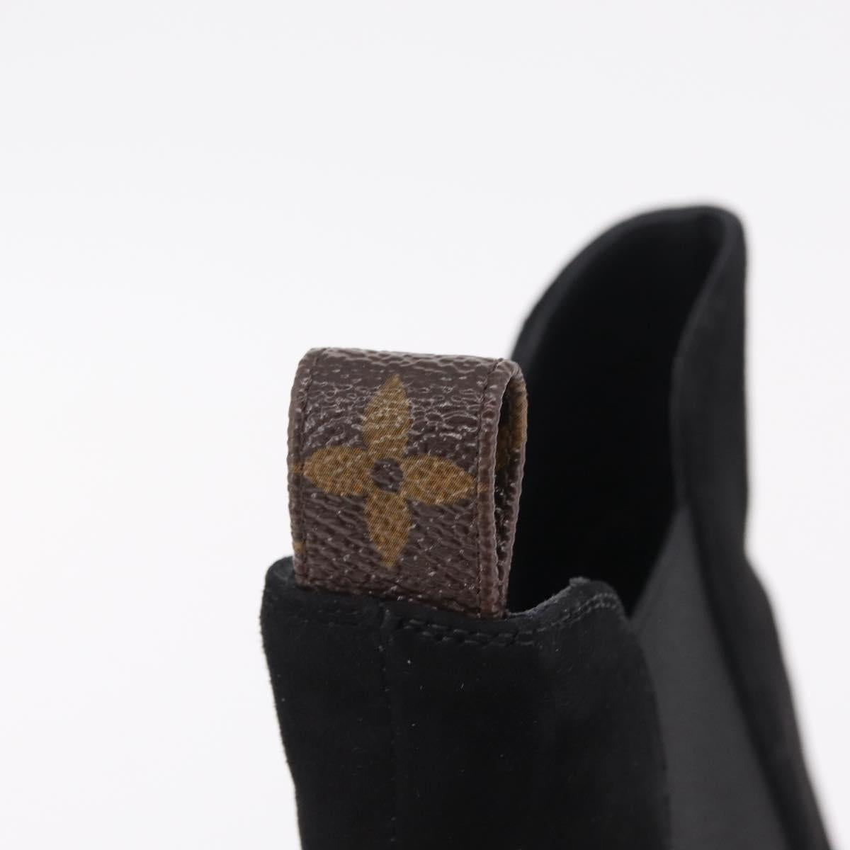 LOUIS VUITTON Short Boots Suede 40 Black LV Auth 204942M
