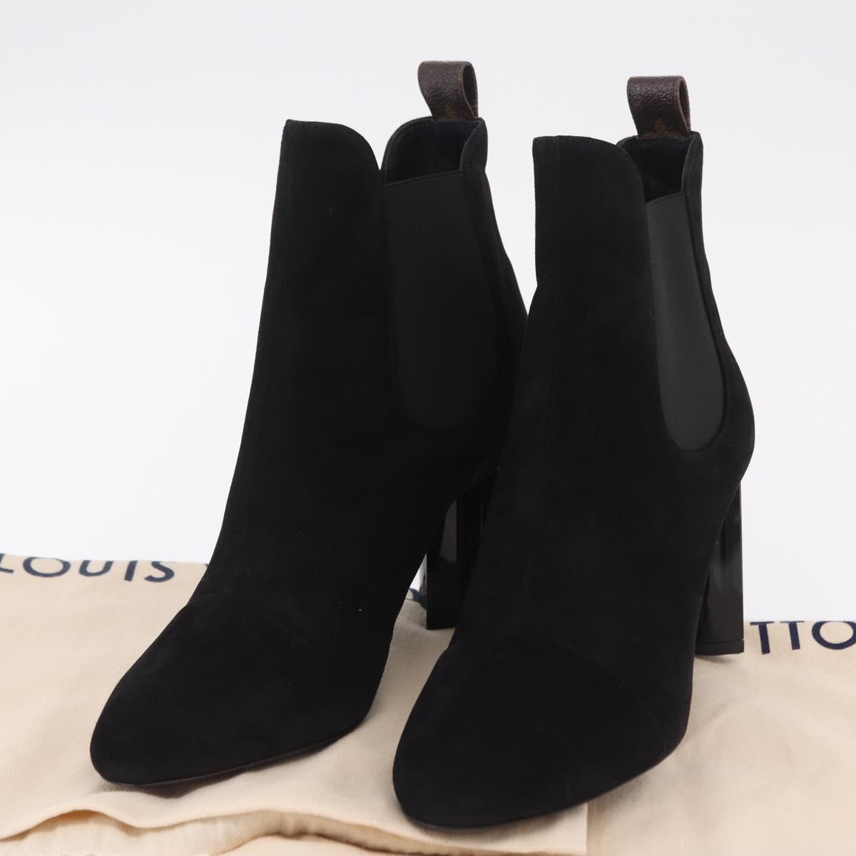 LOUIS VUITTON Short Boots Suede 40 Black LV Auth 204942M