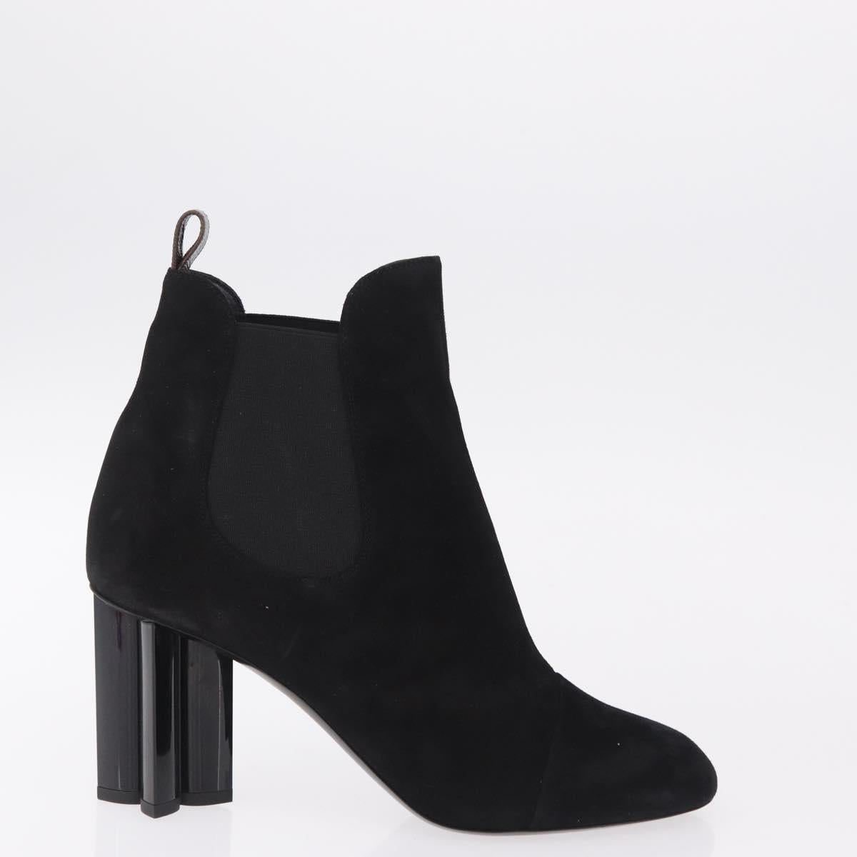 LOUIS VUITTON Short Boots Suede 40 Black LV Auth 204942M