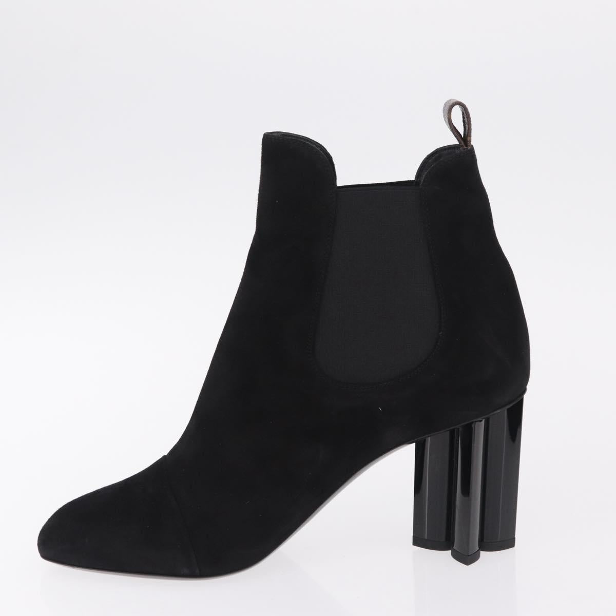 LOUIS VUITTON Short Boots Suede 40 Black LV Auth 204942M