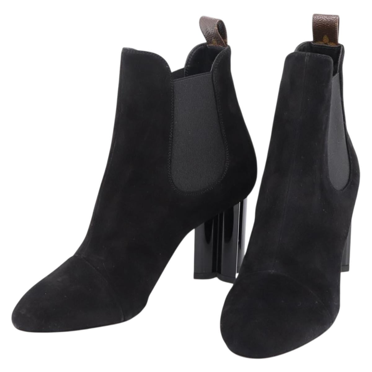 LOUIS VUITTON Short Boots Suede 37 Black LV Auth 204943M