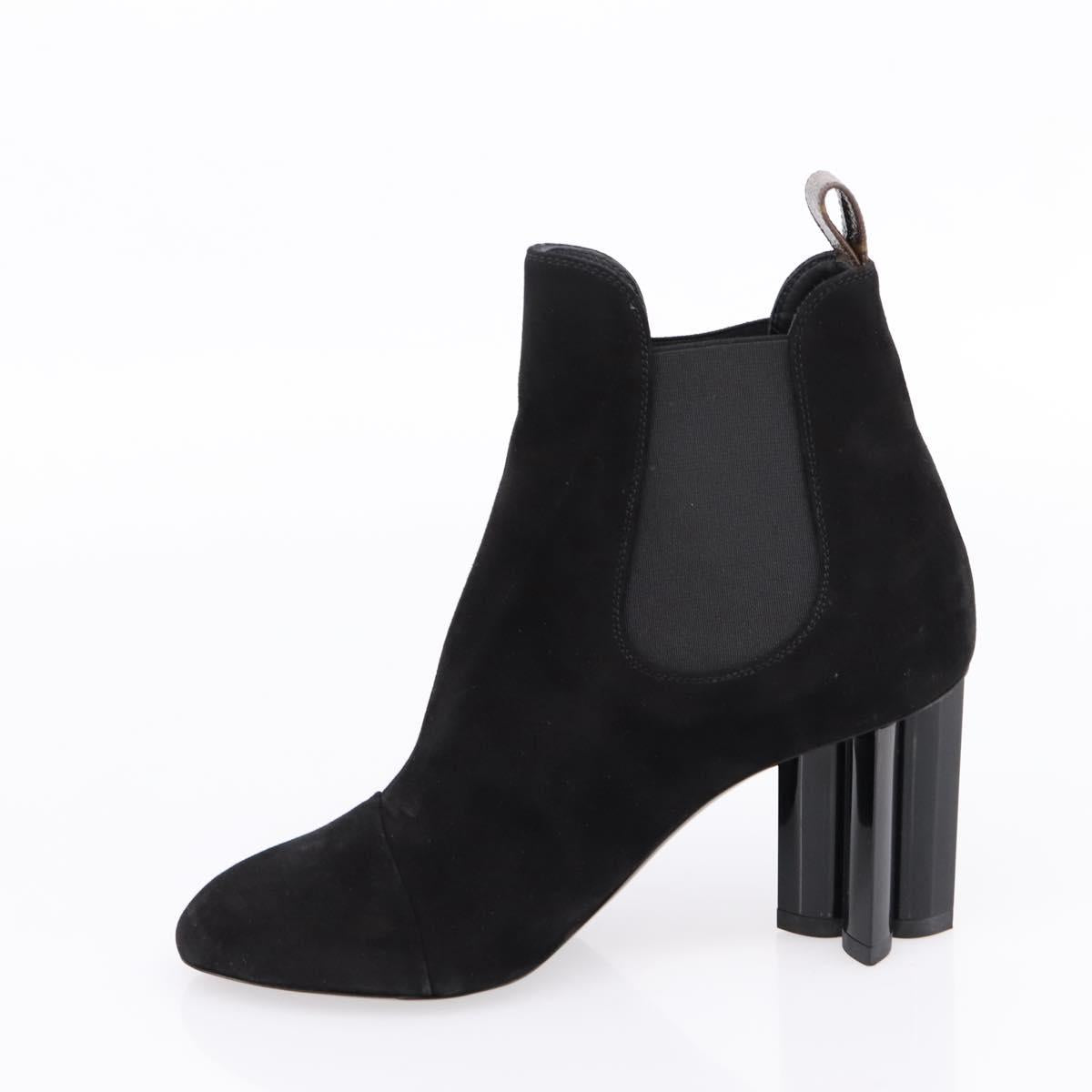 LOUIS VUITTON Short Boots Suede 37 Black LV Auth 204943M