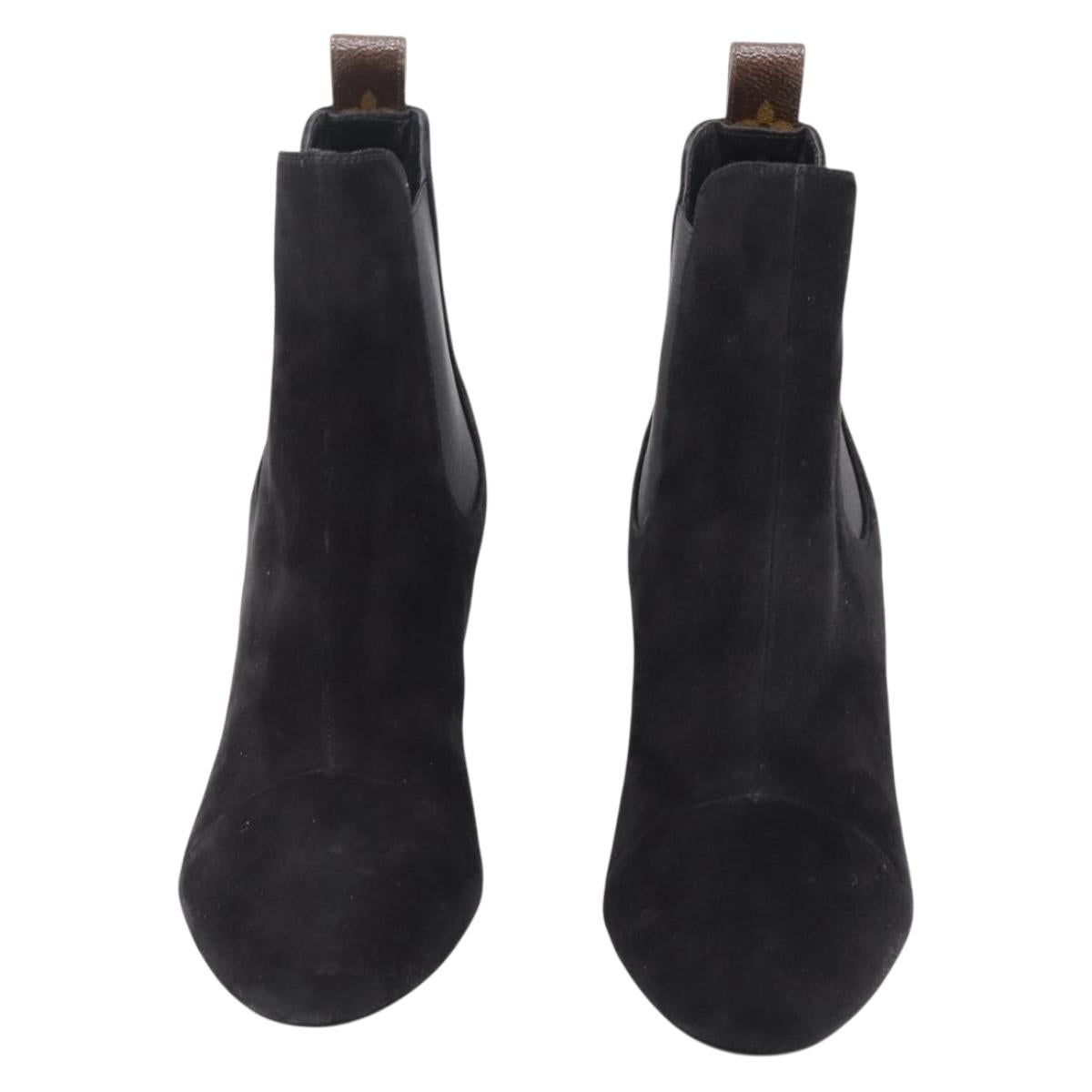 LOUIS VUITTON Short Boots Suede 37 Black LV Auth 204943M