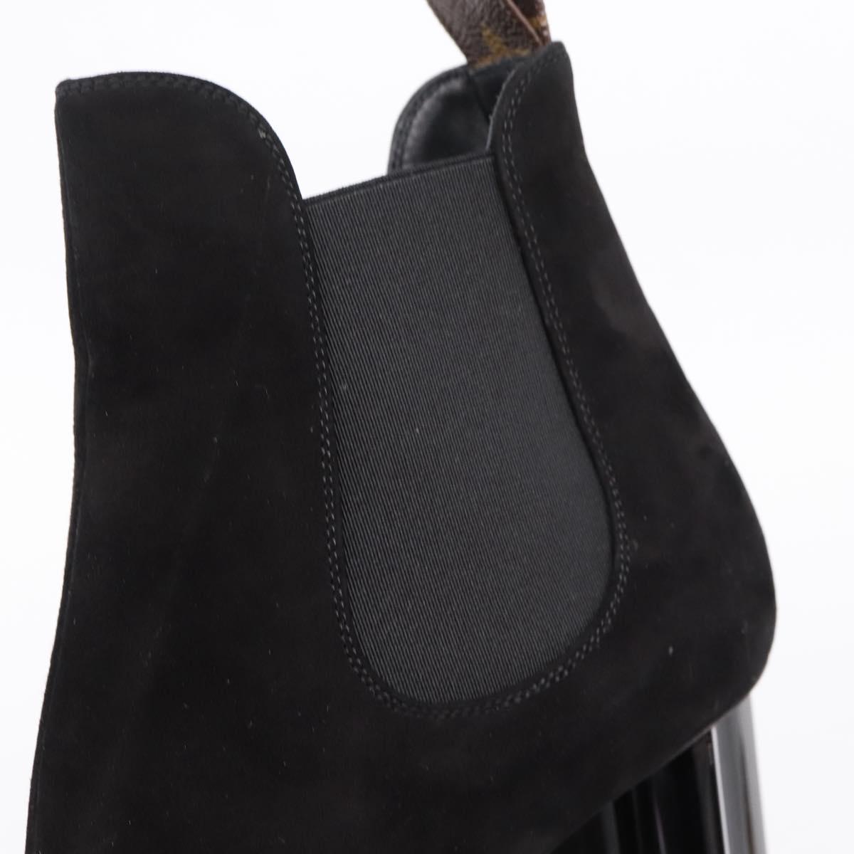 LOUIS VUITTON Short Boots Suede 37 Black LV Auth 204943M