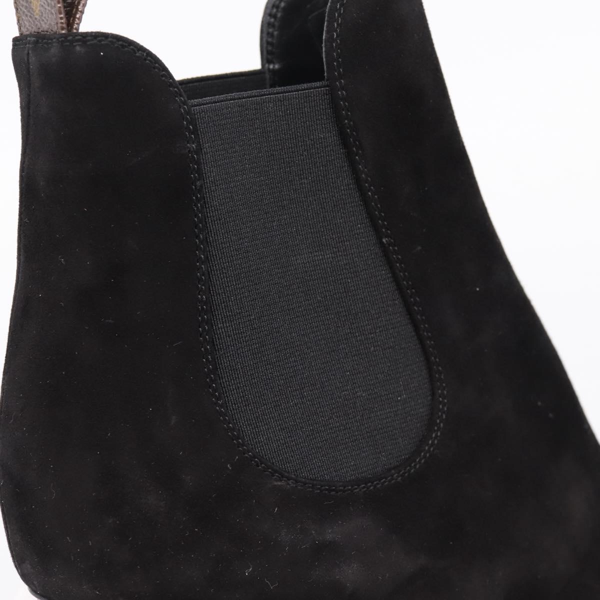 LOUIS VUITTON Short Boots Suede 37 Black LV Auth 204943M