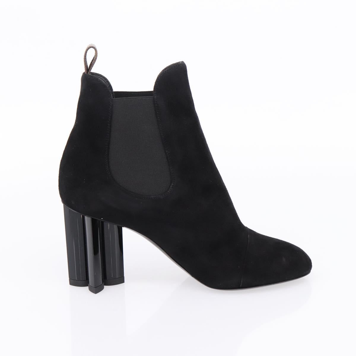 LOUIS VUITTON Short Boots Suede 37 Black LV Auth 204943M