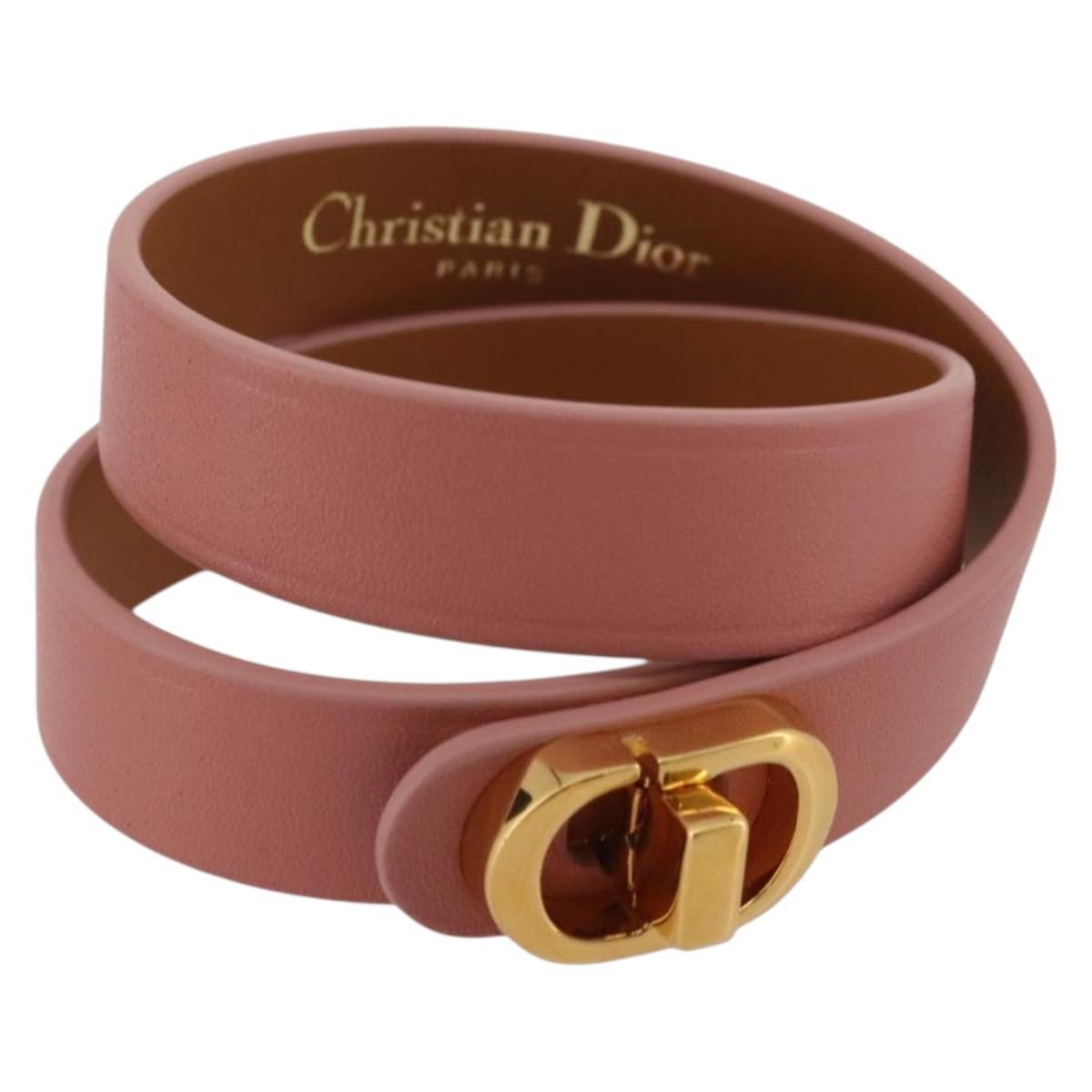 Christian Dior Bracelet Leather Pink Gold Auth 204944M