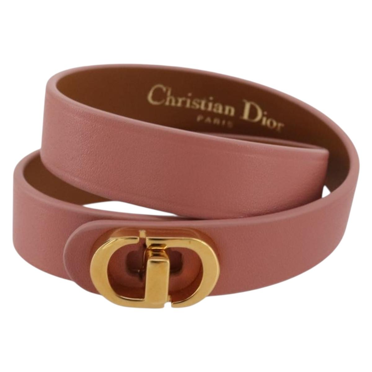 Christian Dior Bracelet Leather Pink Gold Auth 204944M
