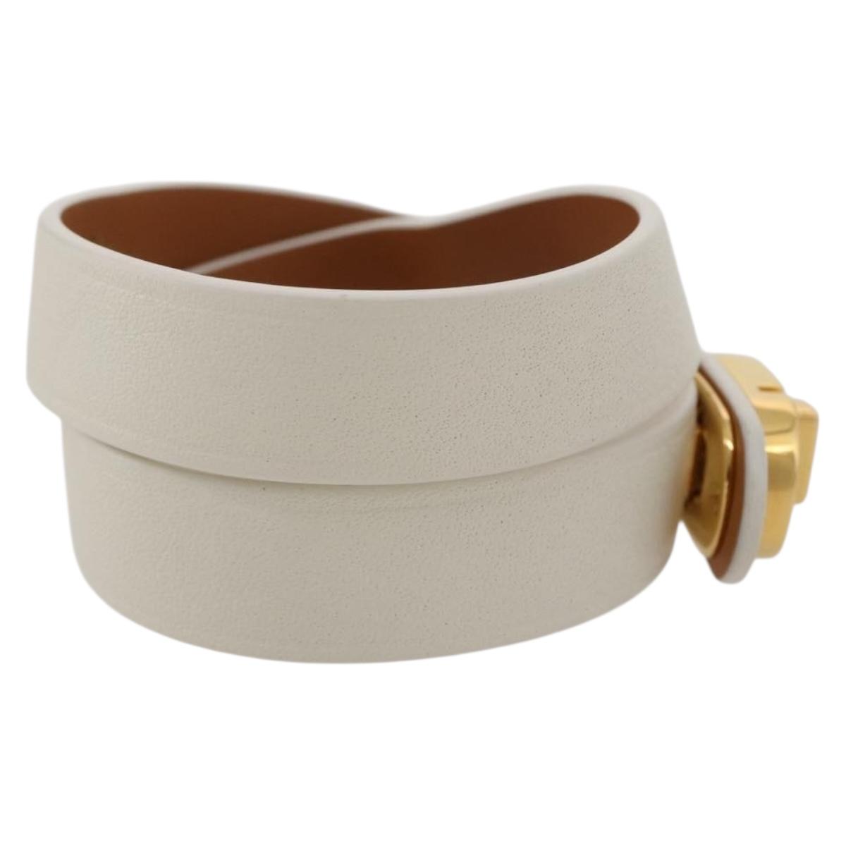 Christian Dior Bracelet Leather White Gold Auth 204946M