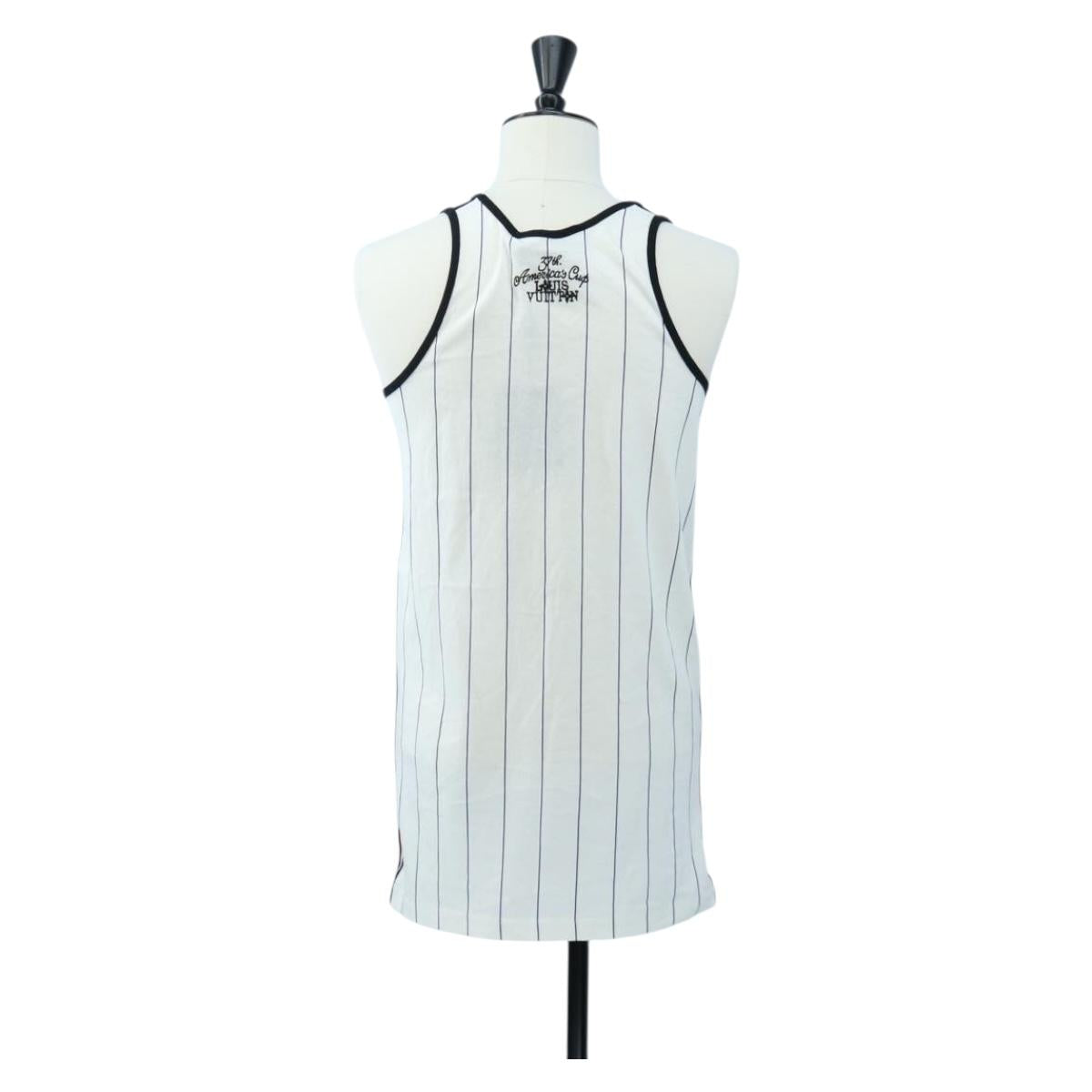 LOUIS VUITTON Sleeveless Top Cotton XS White LV Auth 204954M