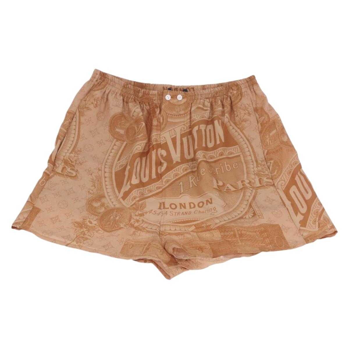 LOUIS VUITTON Shorts Pants Silk 34 Brown LV Auth 204958M