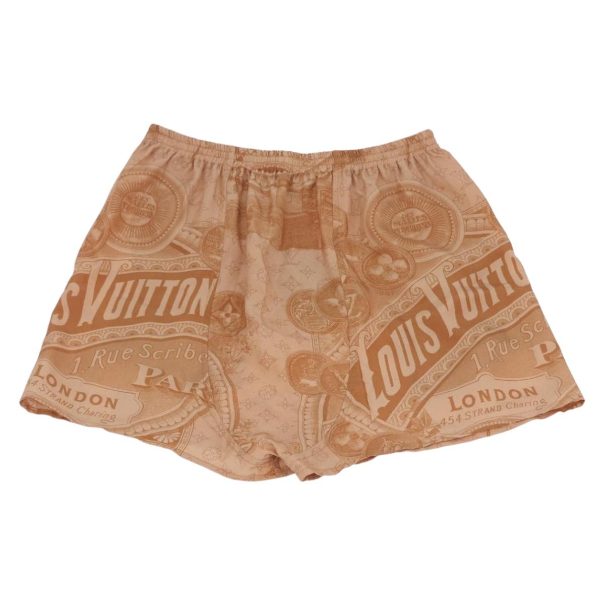LOUIS VUITTON Shorts Pants Silk 34 Brown LV Auth 204958M