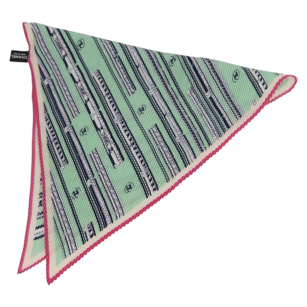 CHANEL Scarf Silk Green CC Auth 204962M