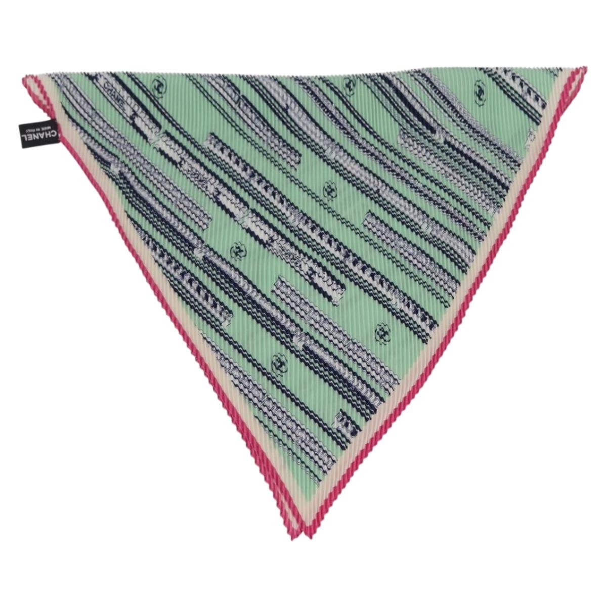 CHANEL Scarf Silk Green CC Auth 204962M