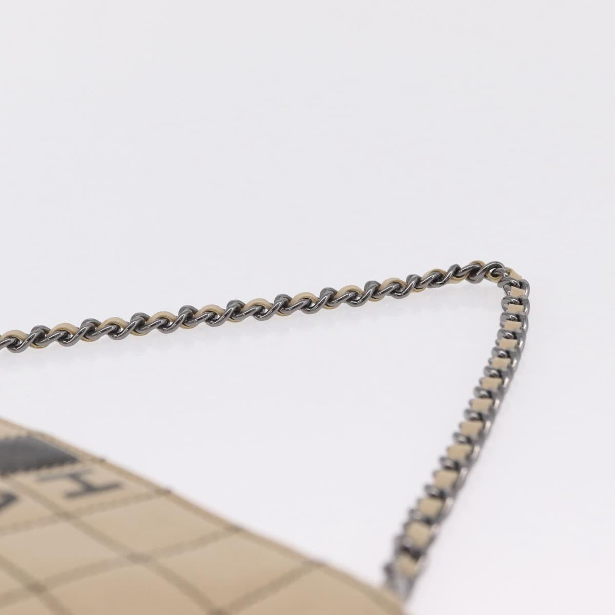 CHANEL Choco Bar Line Chain Shoulder Bag Leather Beige Silver CC Auth 204963A