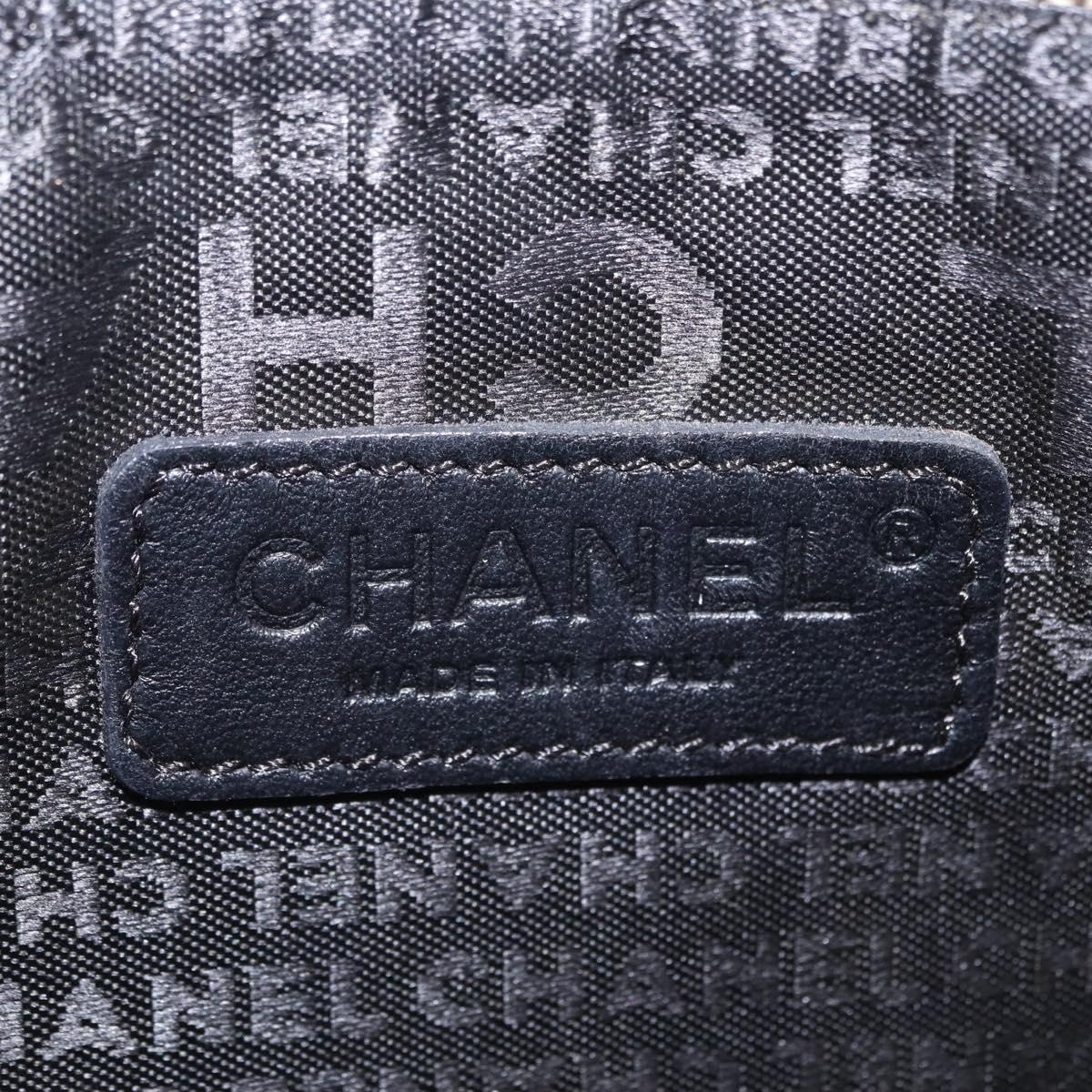 CHANEL Choco Bar Line Chain Shoulder Bag Leather Beige Silver CC Auth 204963A