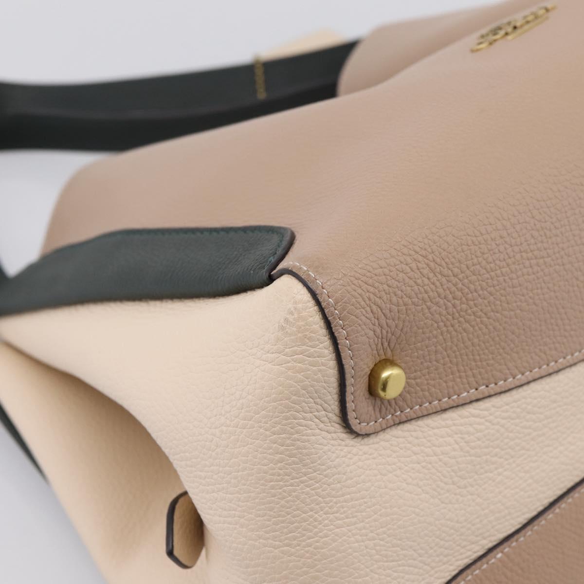 Coach Shoulder Bag Leather Gold Beige Auth 204975A