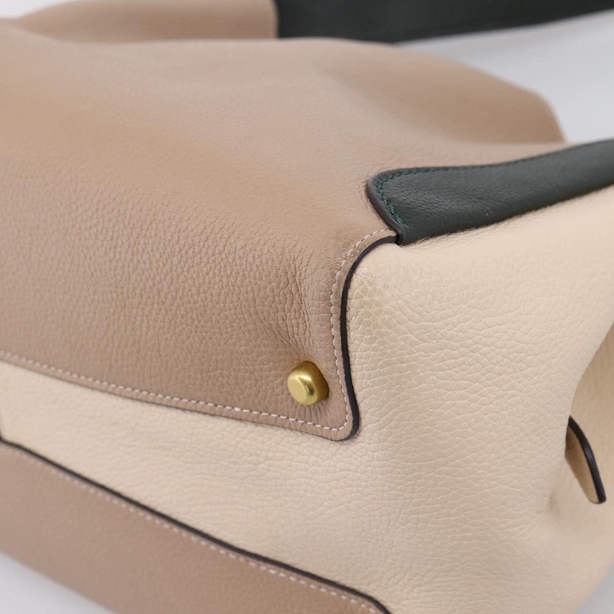 Coach Shoulder Bag Leather Gold Beige Auth 204975A