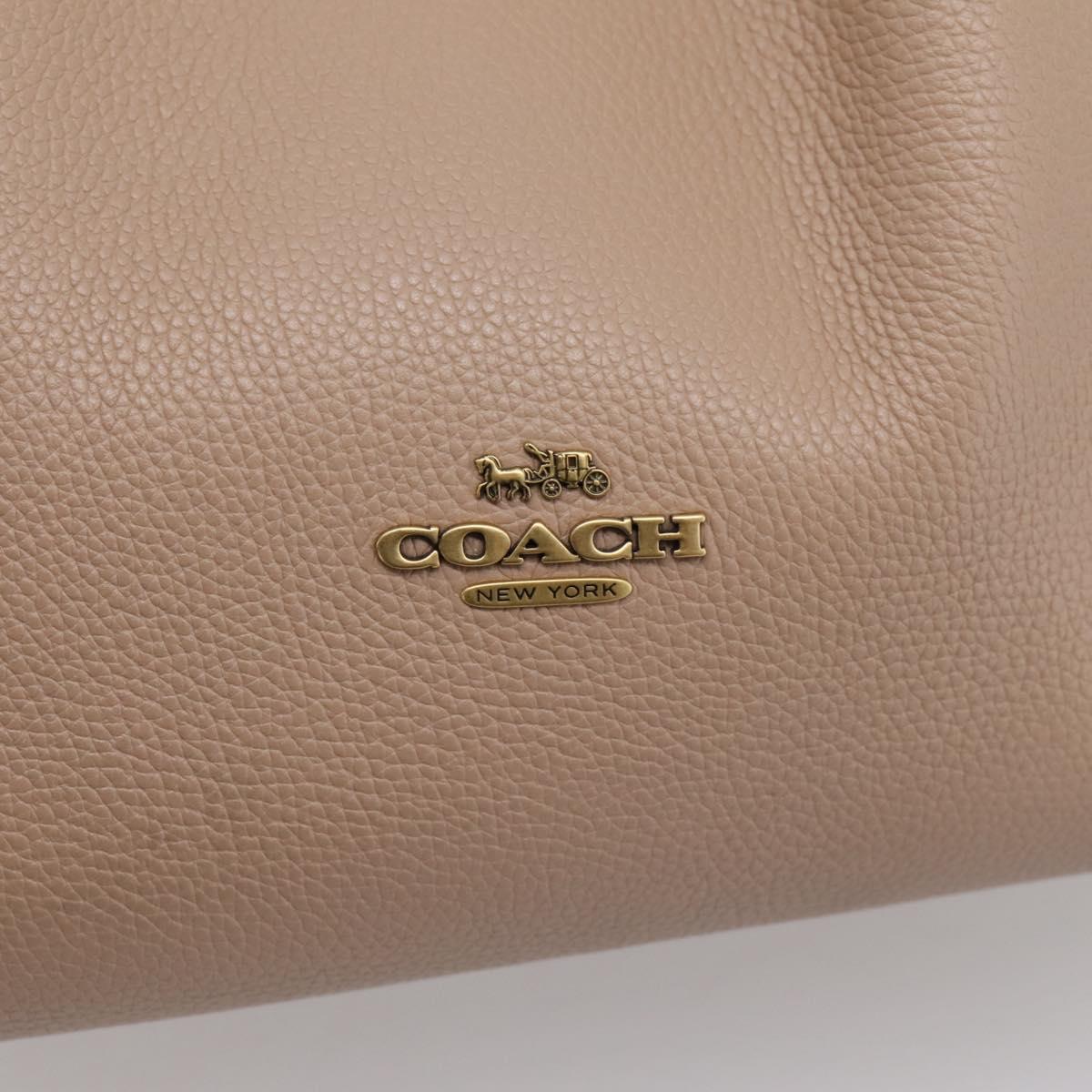 Coach Shoulder Bag Leather Gold Beige Auth 204975A