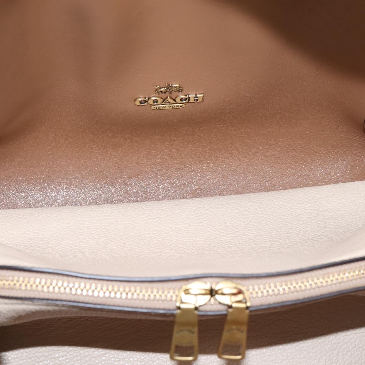 Coach Shoulder Bag Leather Gold Beige Auth 204975A