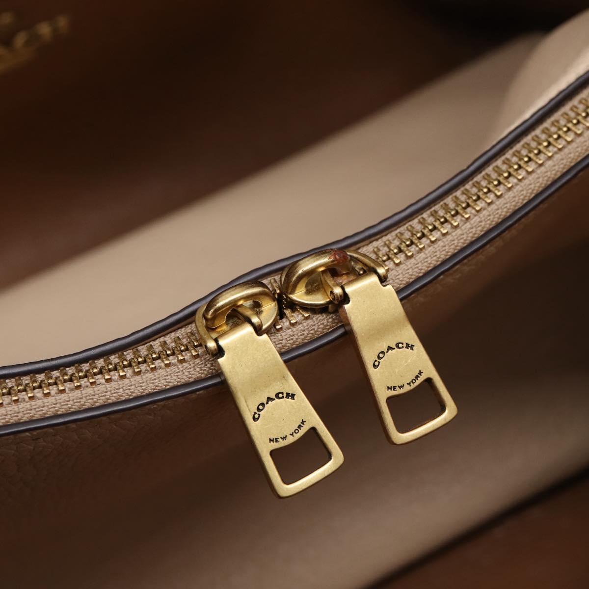 Coach Shoulder Bag Leather Gold Beige Auth 204975A
