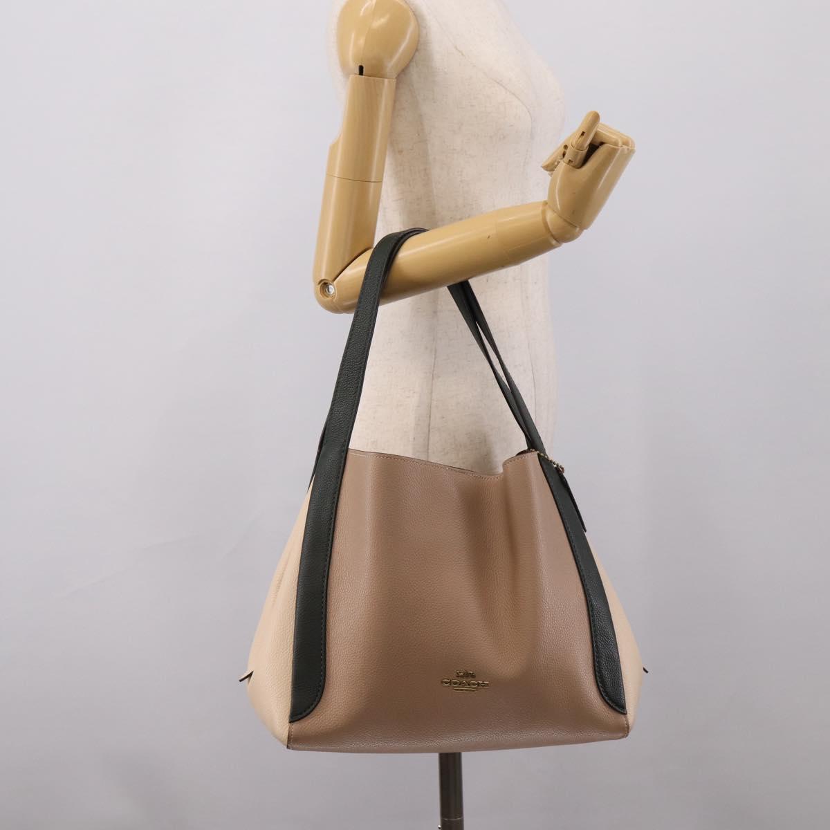 Coach Shoulder Bag Leather Gold Beige Auth 204975A