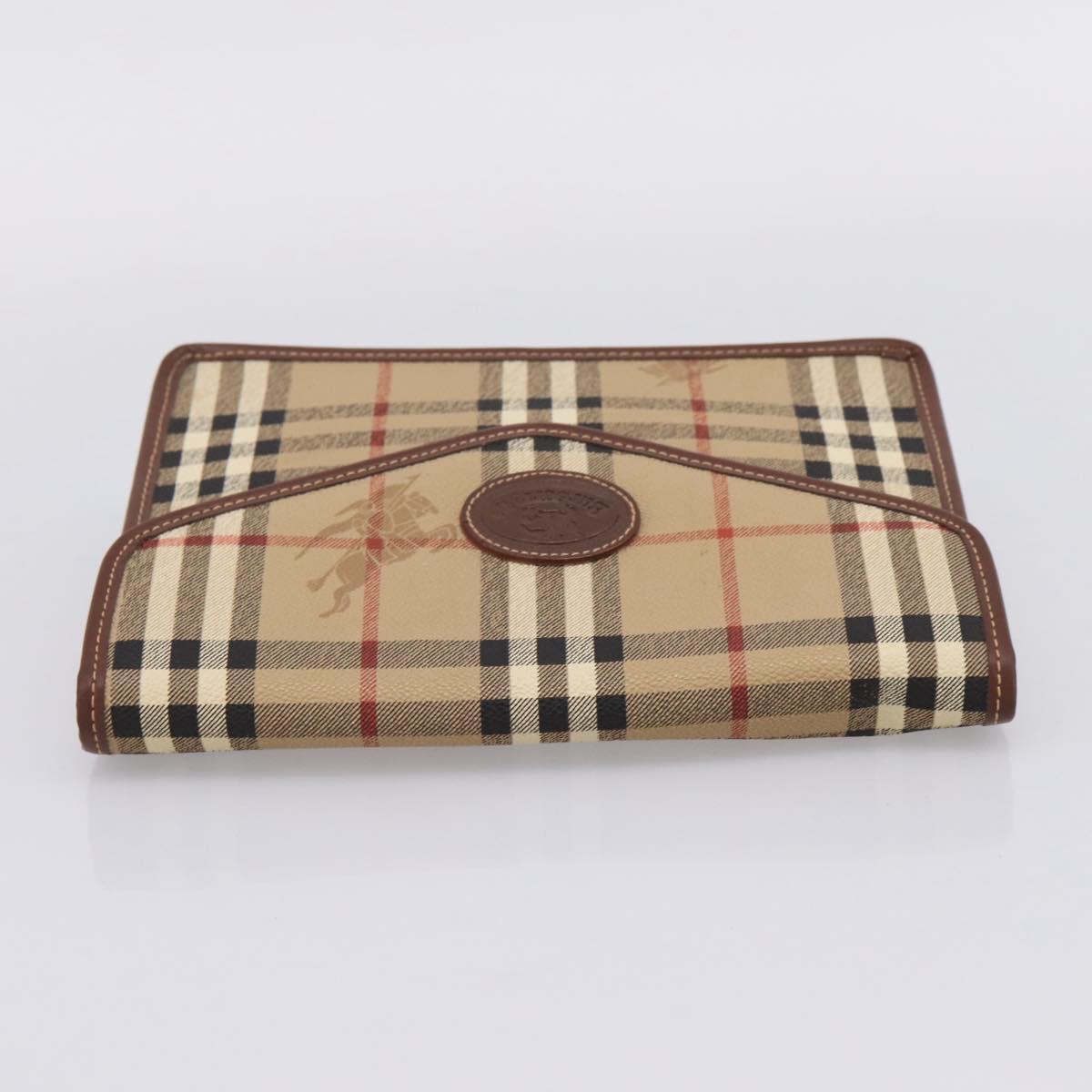 Burberrys Nova Check Clutch Bag PVC Beige Auth 204982