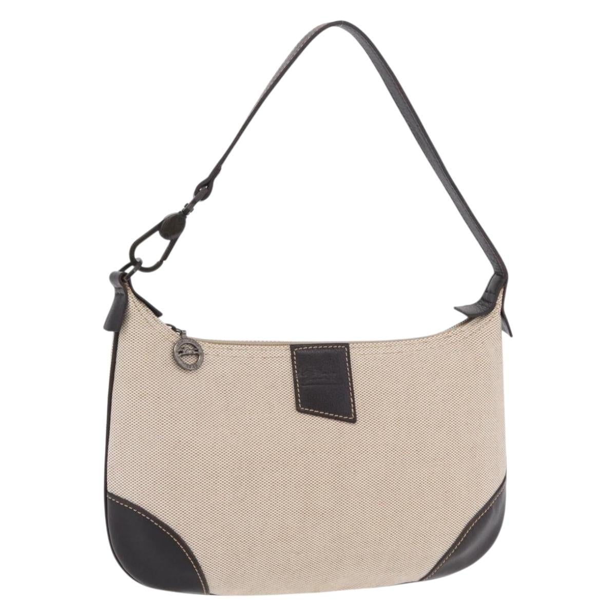 LONGCHAMP Shoulder Bag Canvas Beige Auth 204983A