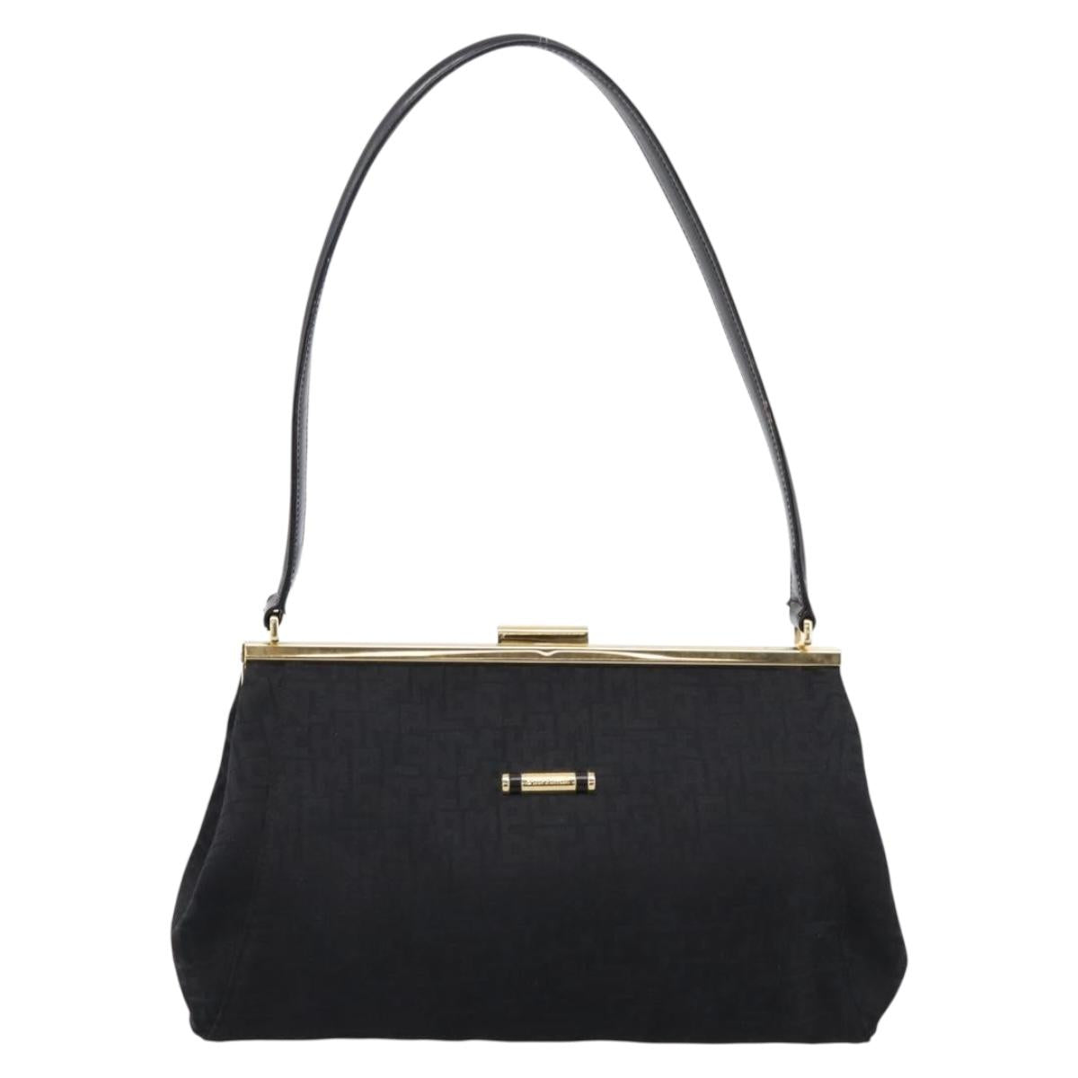 LONGCHAMP Shoulder Bag Nylon Black Gold Auth 204984A