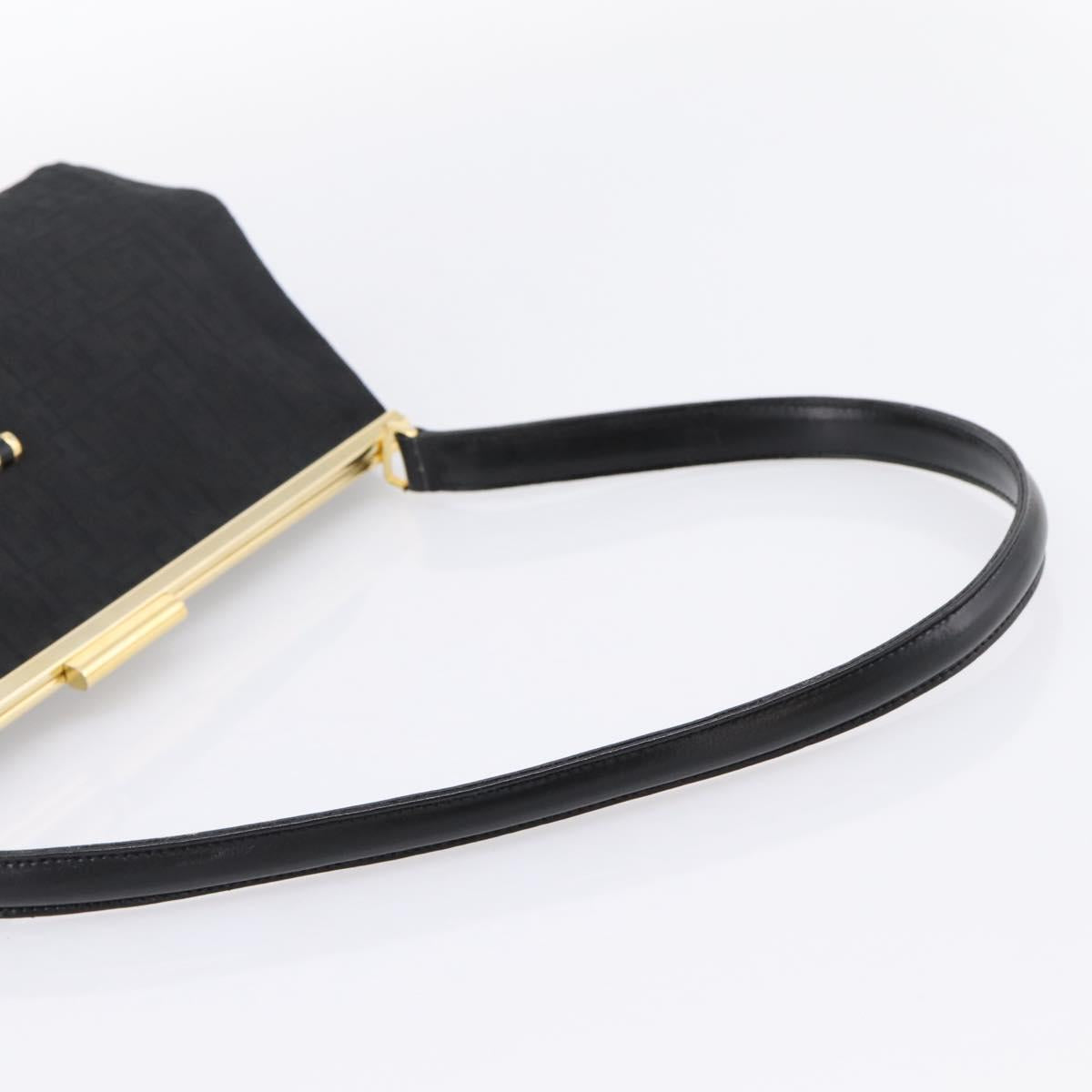 LONGCHAMP Shoulder Bag Nylon Black Gold Auth 204984A