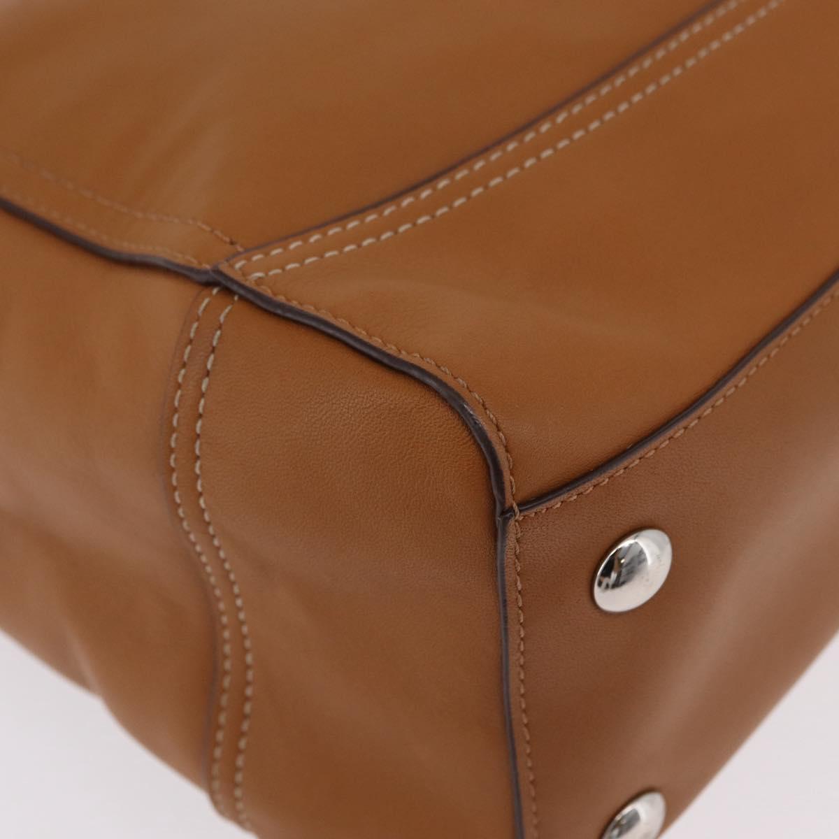 Coach Tote Bag Leather Brown Silver Auth 204986A