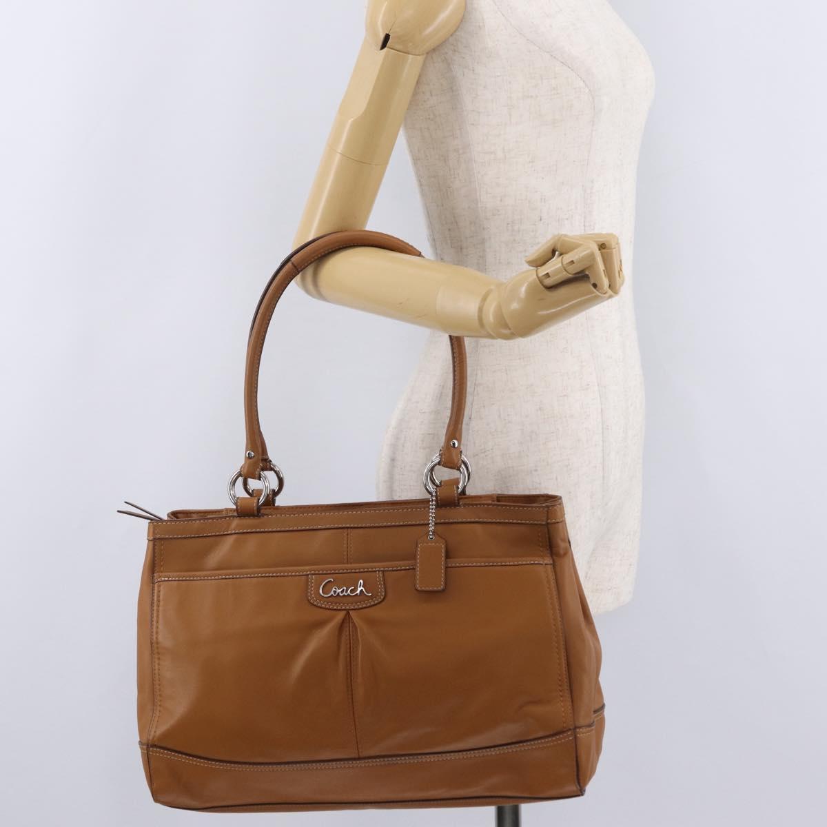 Coach Tote Bag Leather Brown Silver Auth 204986A
