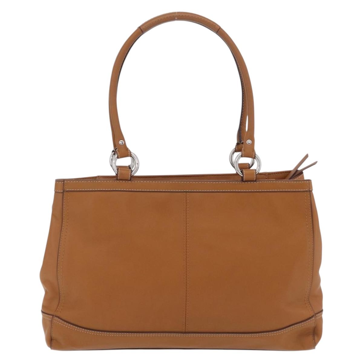 Coach Tote Bag Leather Brown Silver Auth 204986A