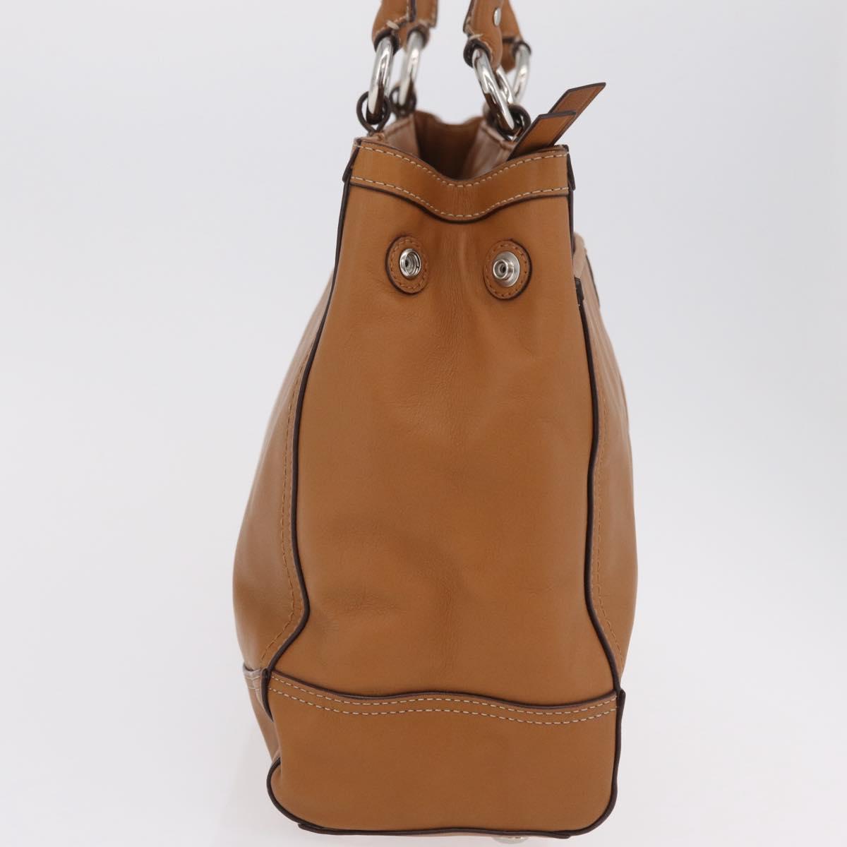 Coach Tote Bag Leather Brown Silver Auth 204986A