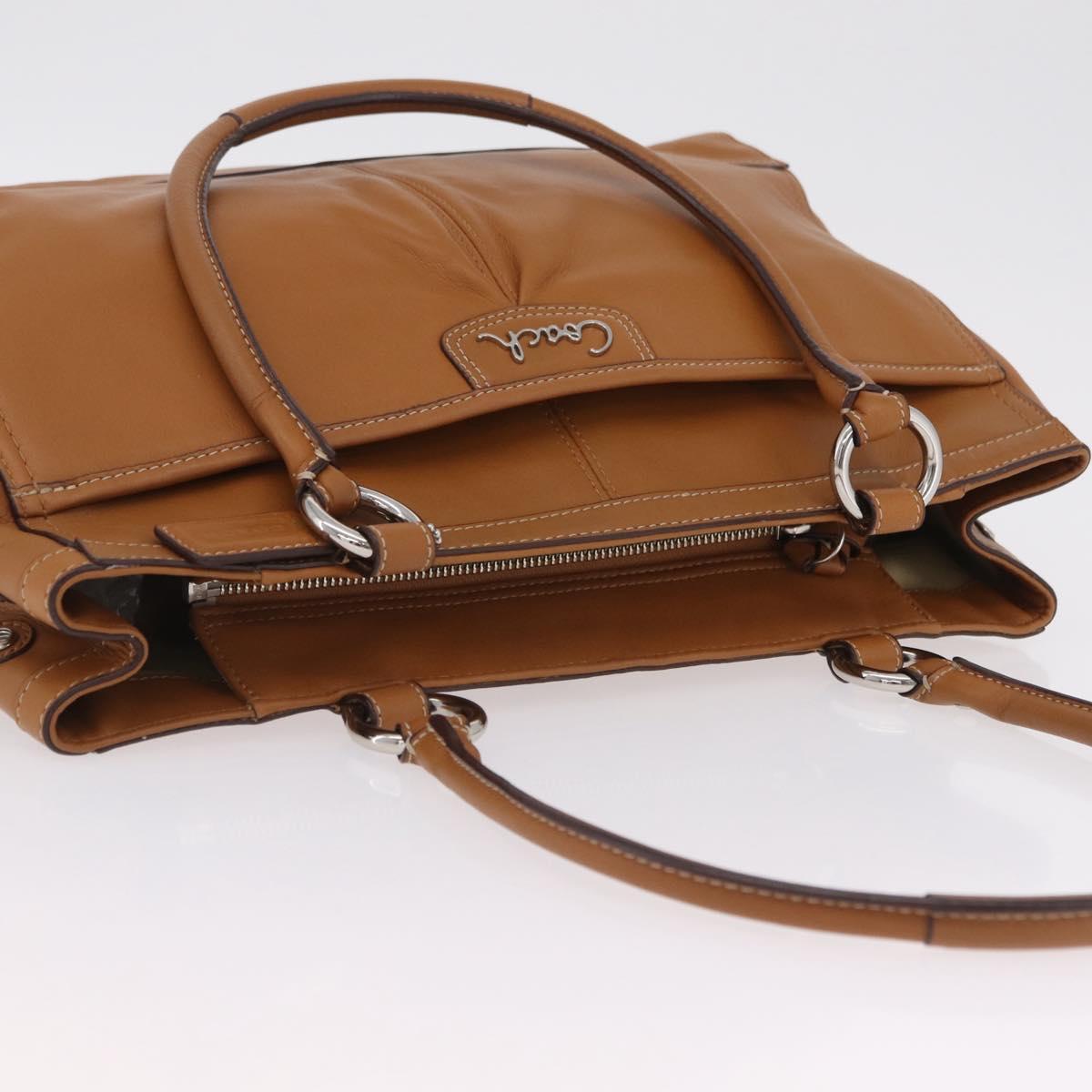 Coach Tote Bag Leather Brown Silver Auth 204986A
